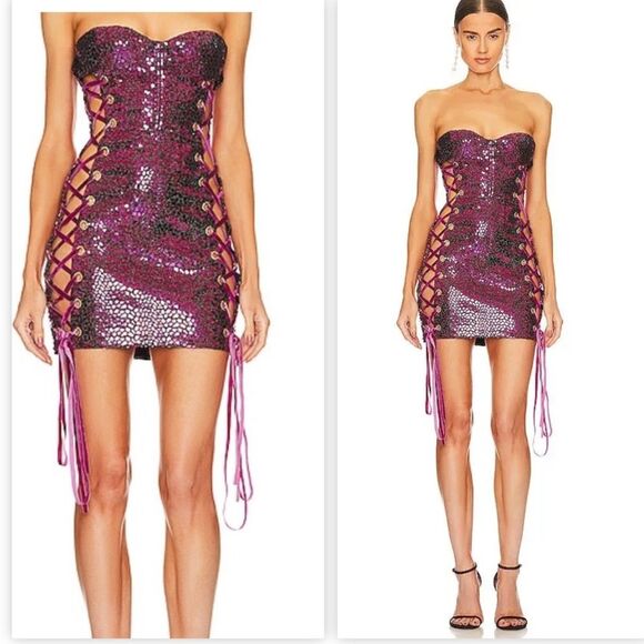 Bronx and Banco Purple Sequin Lace-Up Dress - Picture 1 of 13